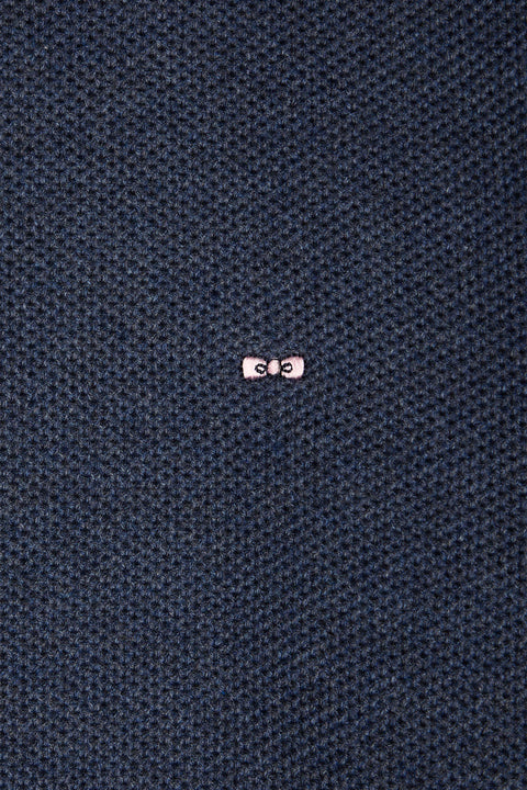 Straight-fit navy honeycomb cotton crew neck jumper - Image 2