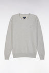 Straight-fit grey honeycomb cotton crew neck jumper