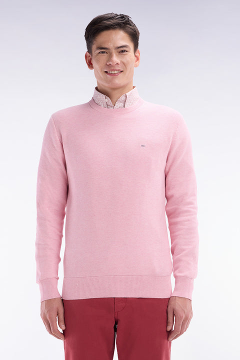 Straight-fit pink honeycomb cotton crew neck jumper - Image 1