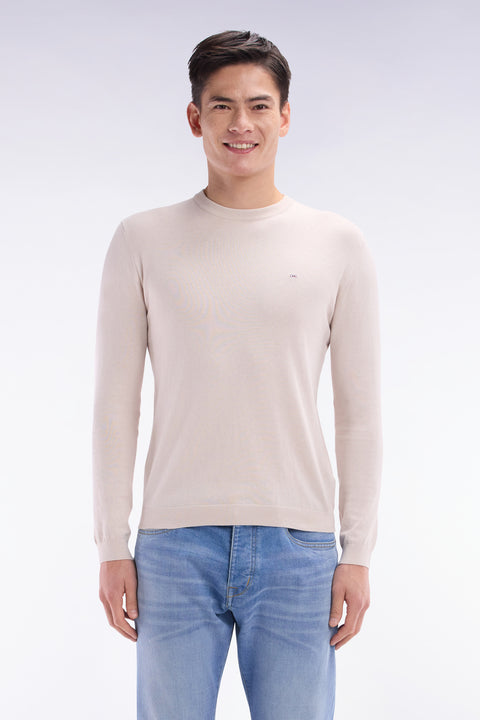 Straight-fit beige cotton-silk blend crewneck jumper - Image 1