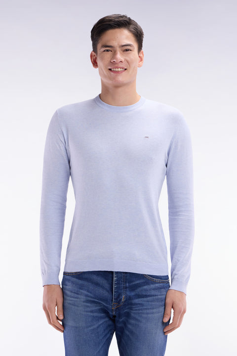 Straight-fit grey cotton-silk blend crewneck jumper - Image 1