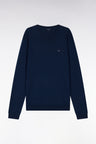 Straight-fit navy cotton-silk blend crewneck jumper
