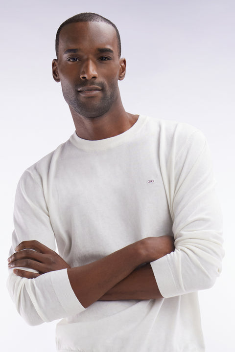 Straight-fit ecru cotton-silk blend crewneck jumper - Image 3