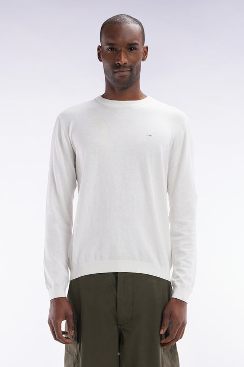 Straight-fit ecru cotton-silk blend crewneck jumper - Image 1