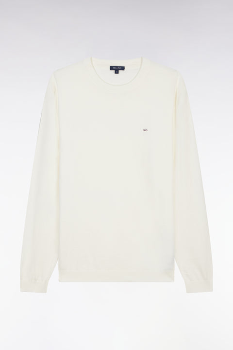 Straight-fit ecru cotton-silk blend crewneck jumper - Image 2