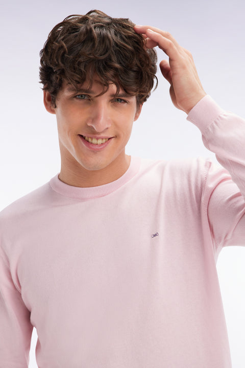 Straight-fit pink cotton-silk blend crewneck jumper - Image 3