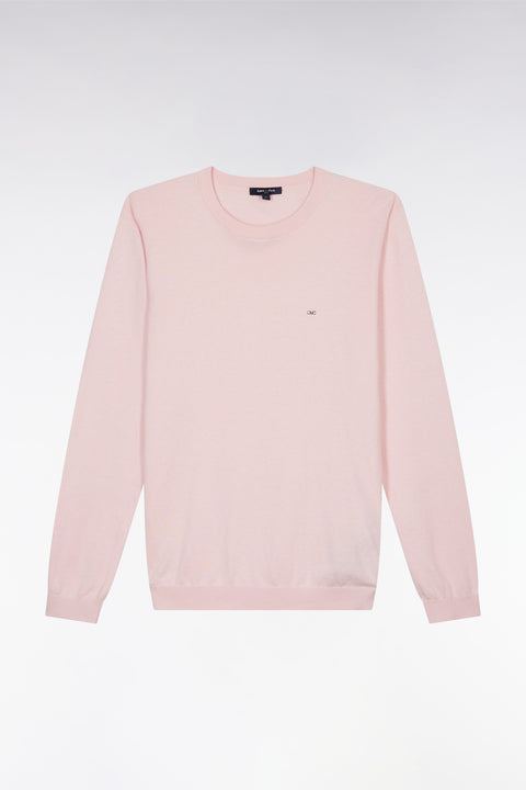 Straight-fit pink cotton-silk blend crewneck jumper - Image 2