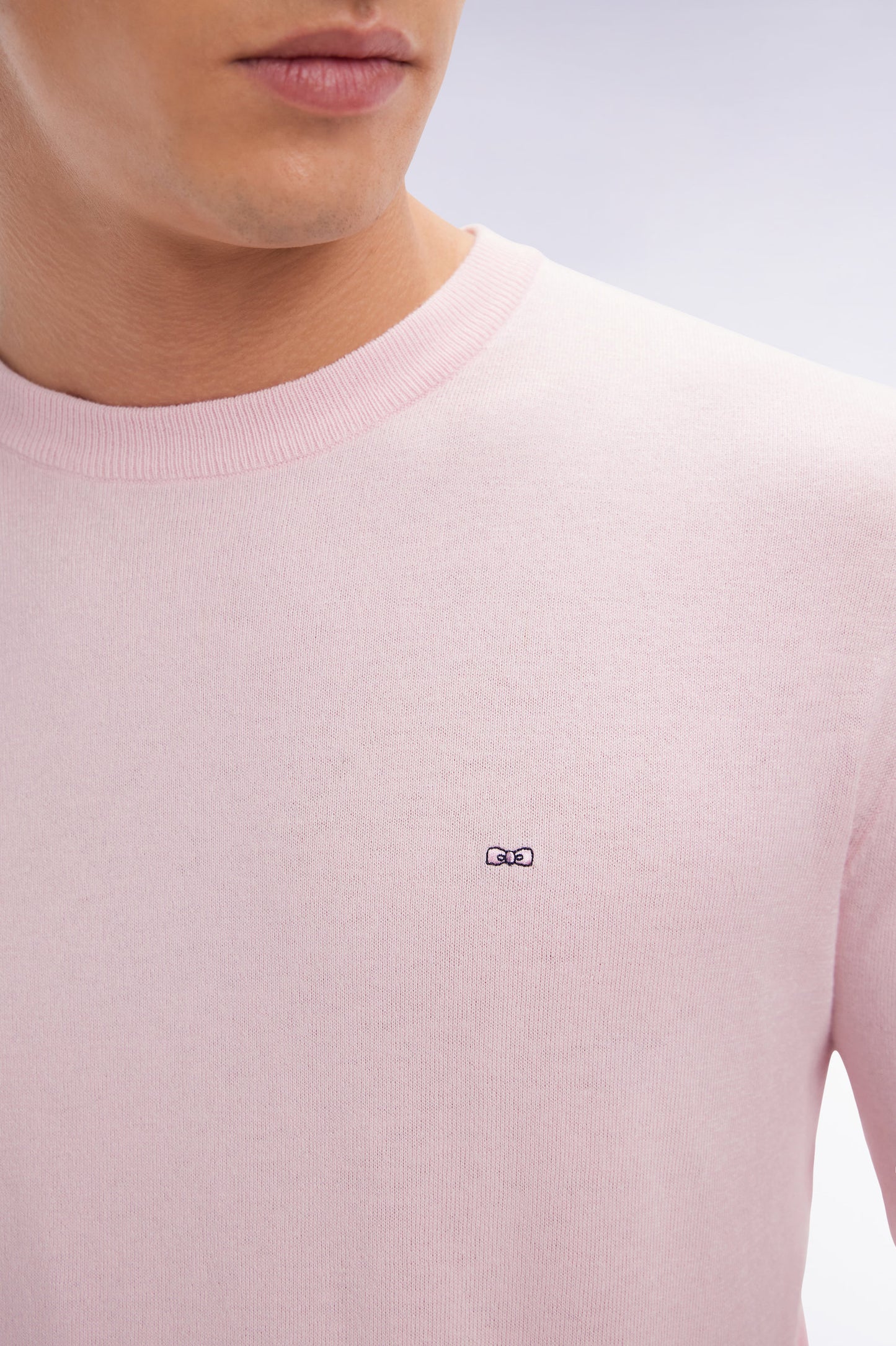 Straight-fit pink cotton-silk blend crewneck jumper