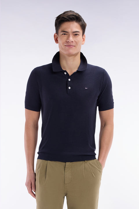 Straight-fit short sleeves navy polo collar jumper - Image 1