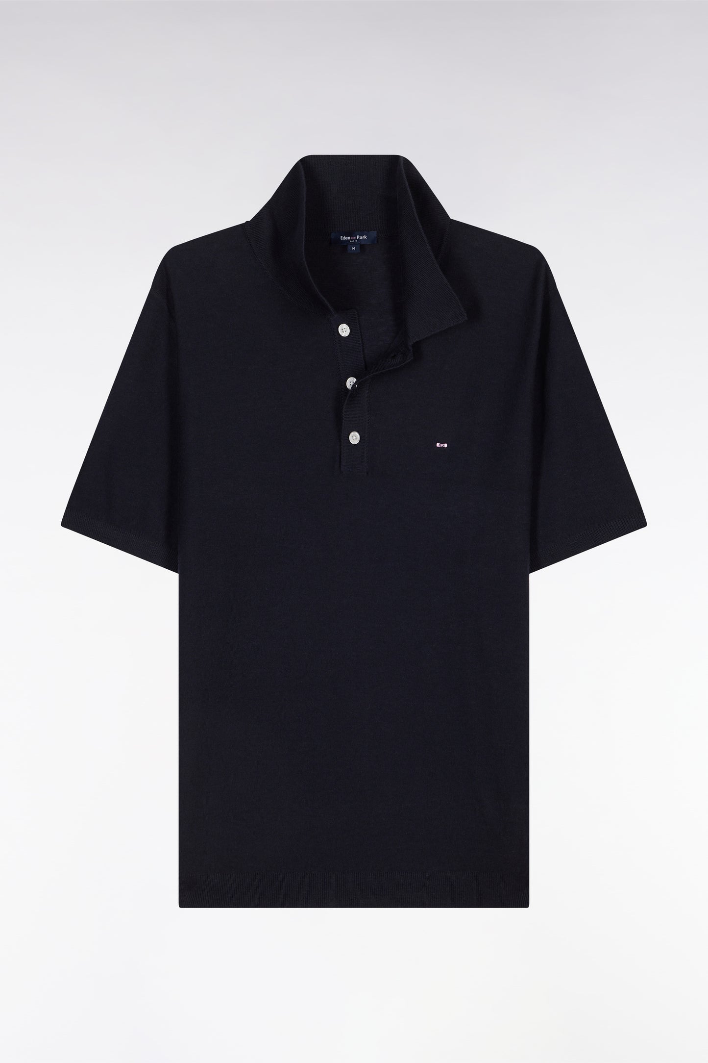 Straight-fit short sleeves navy polo collar jumper