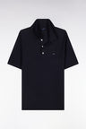 Straight-fit short sleeves navy polo collar jumper