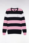 Round collar striped jumper in pink and white cotton