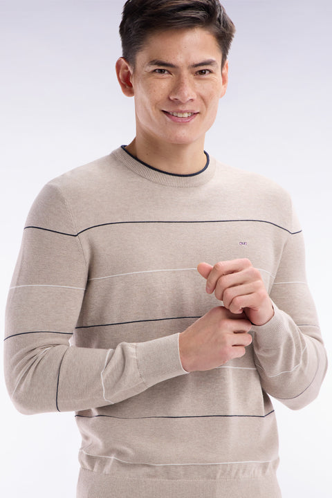 Round-neck beige cotton jumper - Image 3