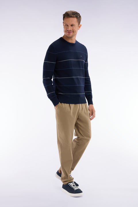 Pull col rond cerclé en coton marine - Image 3