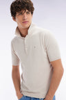 Straight-fit beige cotton-silk-blend polo neck jumper