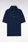 Straight-fit navy cotton-silk-blend polo neck jumper