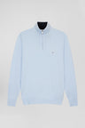 Straight-fit sky blue cotton trucker collar jumper