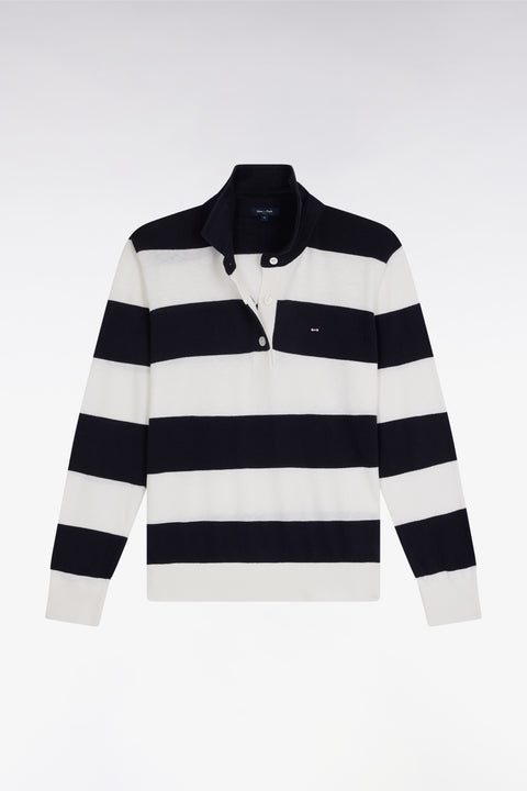 Pull cerclé à col maillot en coton biologique et cachemire marine coupe décontractée - Image 1