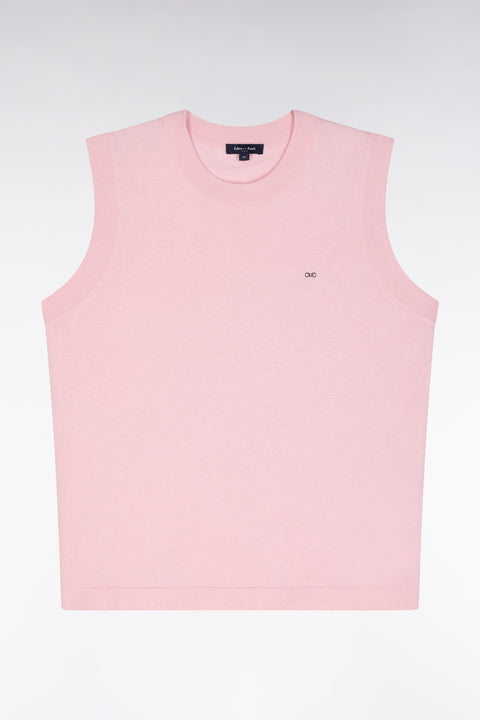 Pull débardeur fin à col rond en coton et soie mélangés rose coupe décontractée - Image 2