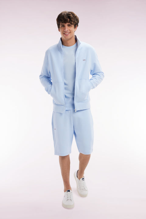 Straight-fit sky blue cotton fleece shorts - Image 3
