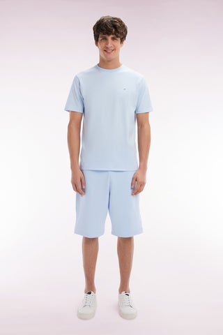Straight-fit sky blue cotton fleece shorts