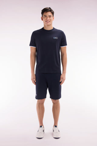 Relaxed-fit navy cotton fleece jogger shorts