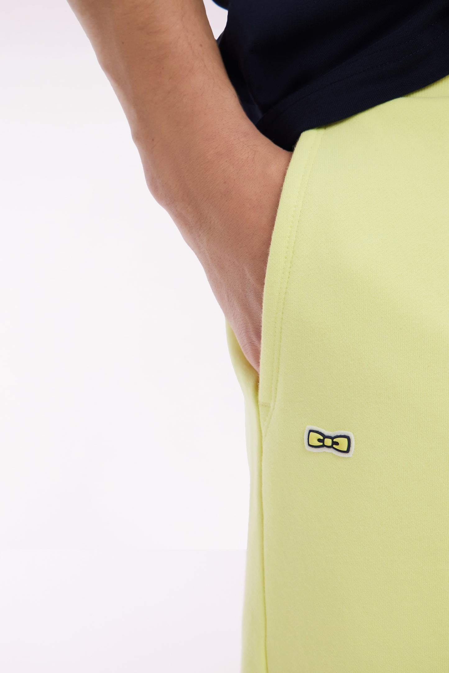 Relaxed fit yellow cotton fleece shorts