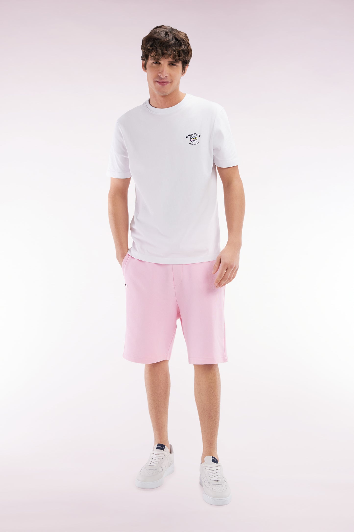 Relaxed fit pink cotton fleece shorts