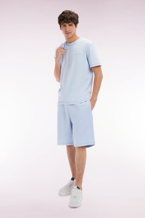 Short en molleton coton bleu ciel coupe décontractée - Image 3