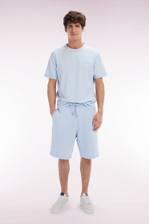 Short en molleton coton bleu ciel coupe décontractée - Image 1