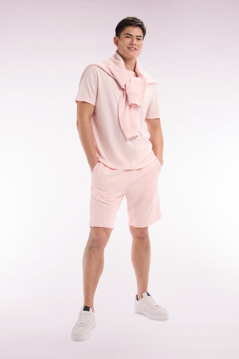 Short en molleton coton rose pâle coupe décontractée - Image 3