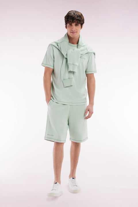 Short en molleton coton vert clair coupe décontractée - Image 3