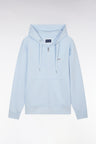 Straight-fit sky blue cotton fleece zip-up sweatshirt