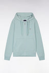 Straight-fit sea green cotton fleece zip-up sweatshirt