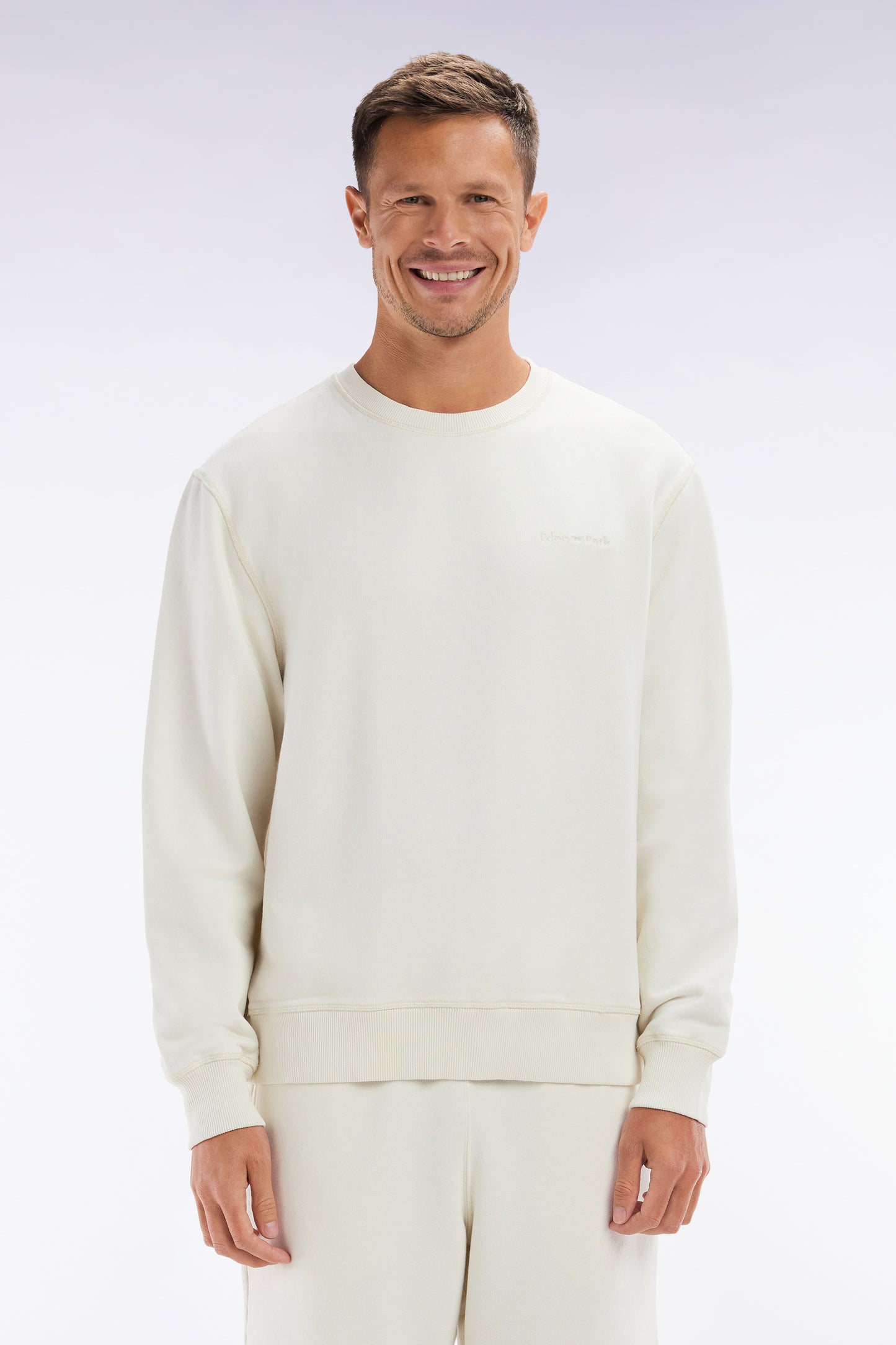 Sweatshirt surteint à col rond en molleton coton beige coupe décontractée