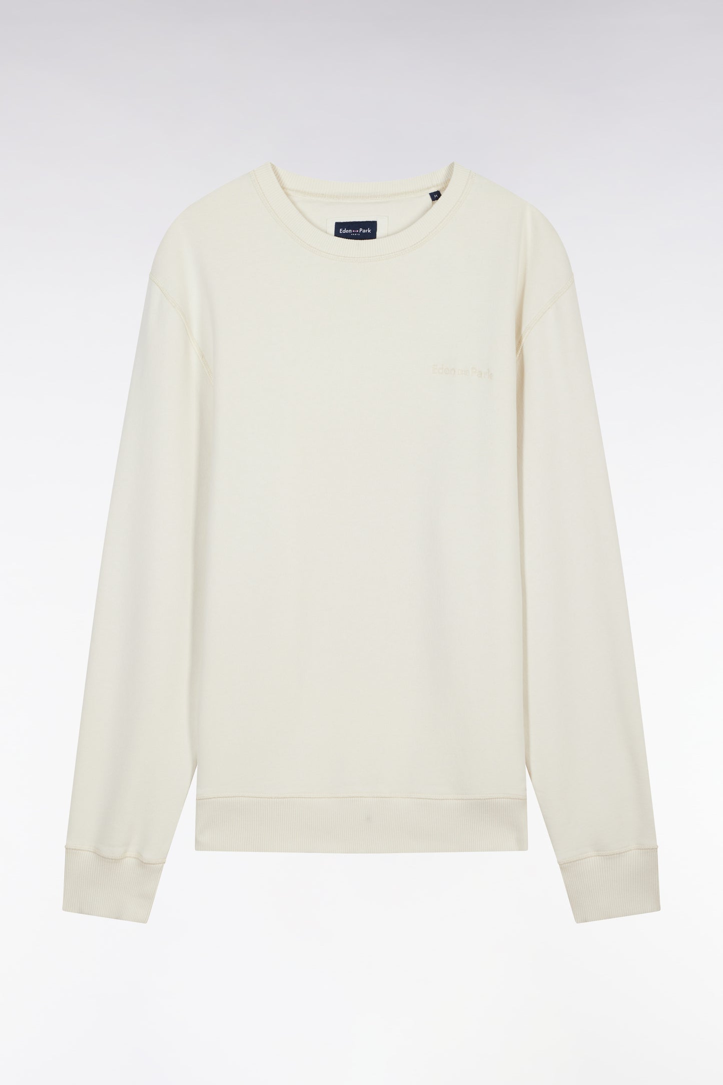 Sweatshirt surteint à col rond en molleton coton beige coupe décontractée