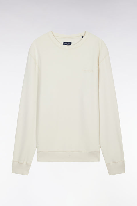 Sweatshirt surteint à col rond en molleton coton beige coupe décontractée - Image 2