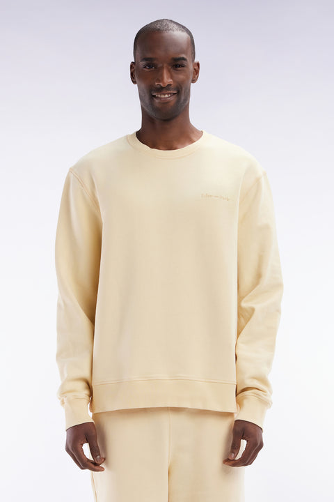Sweatshirt surteint à col rond en molleton coton ocre coupe décontractée - Image 1