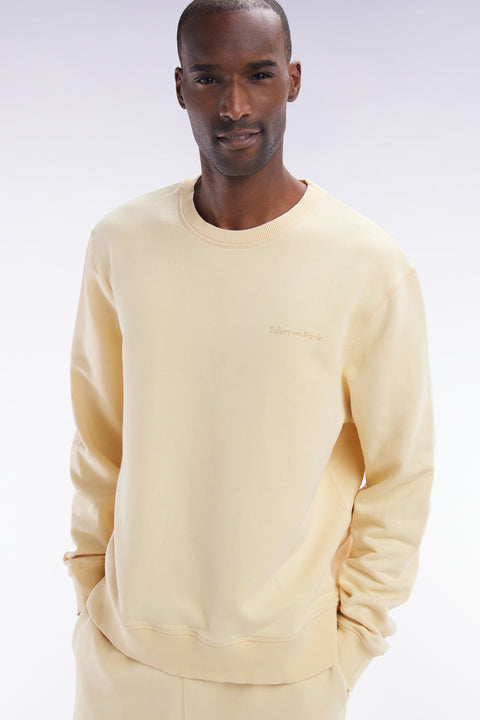 Sweatshirt surteint à col rond en molleton coton ocre coupe décontractée - Image 3