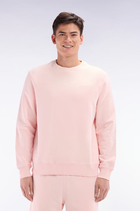 Sweatshirt surteint à col rond en molleton coton rose pâle coupe décontractée - Image 1