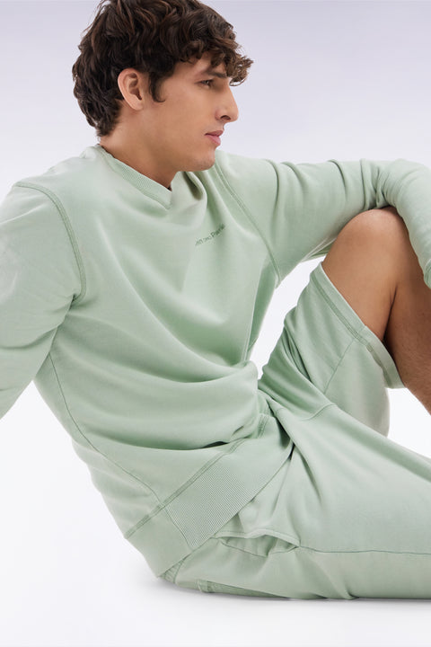 Sweatshirt surteint à col rond en molleton coton vert d'eau coupe décontractée - Image 3
