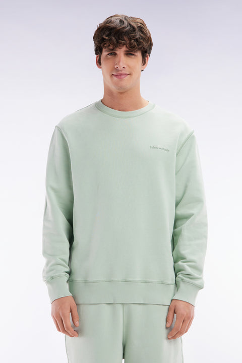 Sweatshirt surteint à col rond en molleton coton vert d'eau coupe décontractée - Image 1