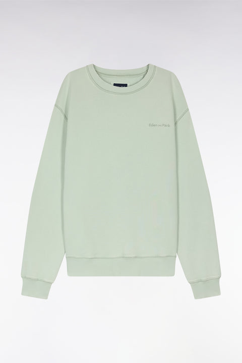 Sweatshirt surteint à col rond en molleton coton vert d'eau coupe décontractée - Image 2