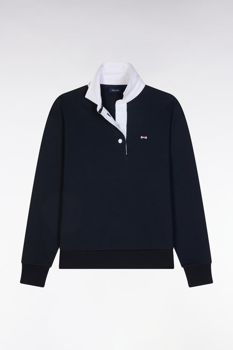Sweatshirt à col maillot en coton marine coupe décontractée - Image 2