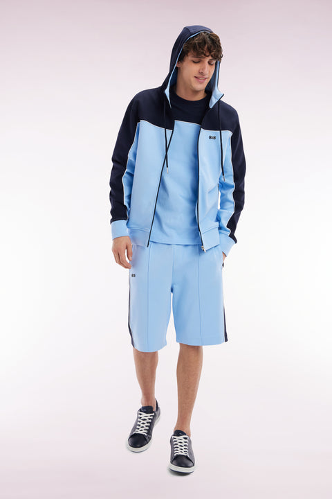 Straight-fit zip-up hooded sweatshirt in sky blue and white cotton - Image 3