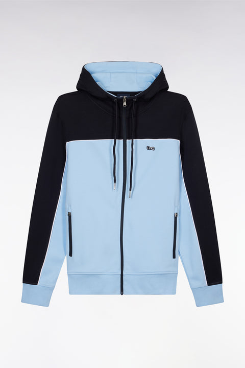 Straight-fit zip-up hooded sweatshirt in sky blue and white cotton - Image 2