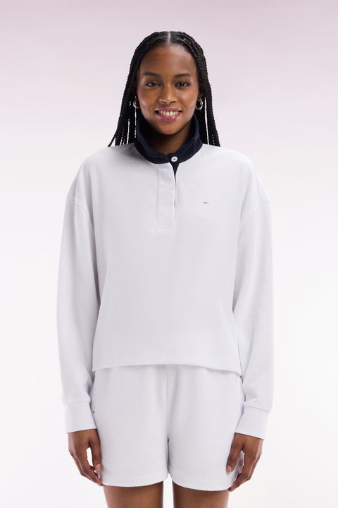 Sweatshirt à col maillot marine en coton blanc - Image 3