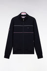 Straight-fit zip-up sweatshirt in navy stretch cotton with contrasting piping