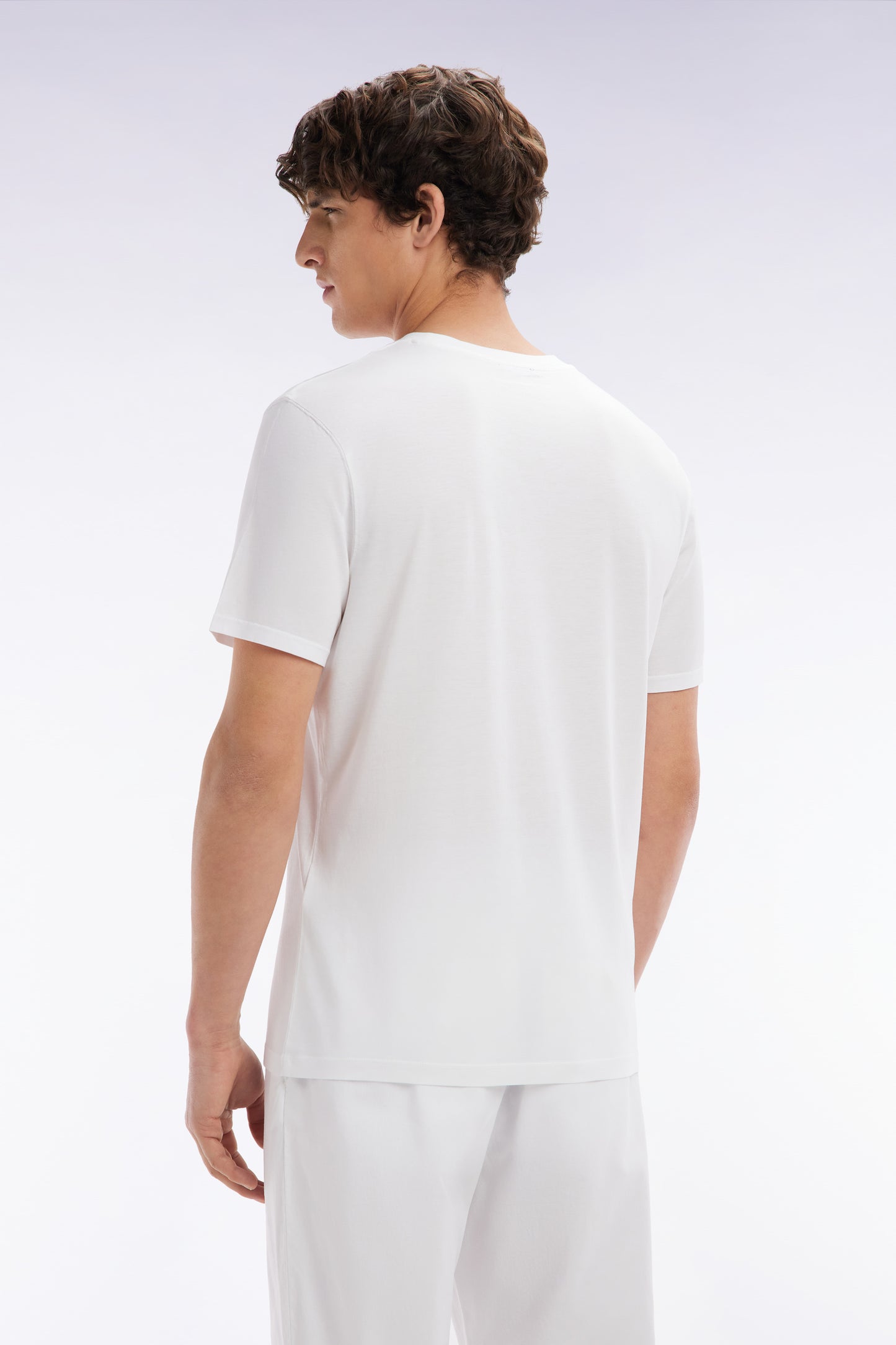 T-shirt blanc uni en lyocell et coton coupe droite