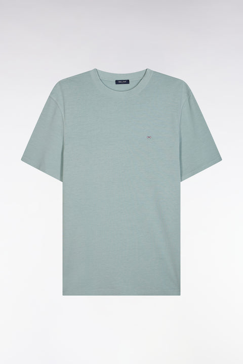 T-shirt vert d'eau uni en lyocell et coton coupe droite - Image 2
